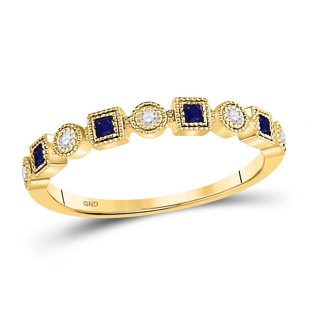 10kt Yellow Gold Womens Princess Blue Sapphire Diamond Stackable Band Ring 1/8 Cttw