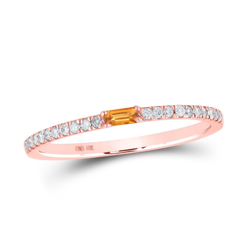 10kt Rose Gold Womens Baguette Citrine Diamond Band Ring 1/5 Cttw