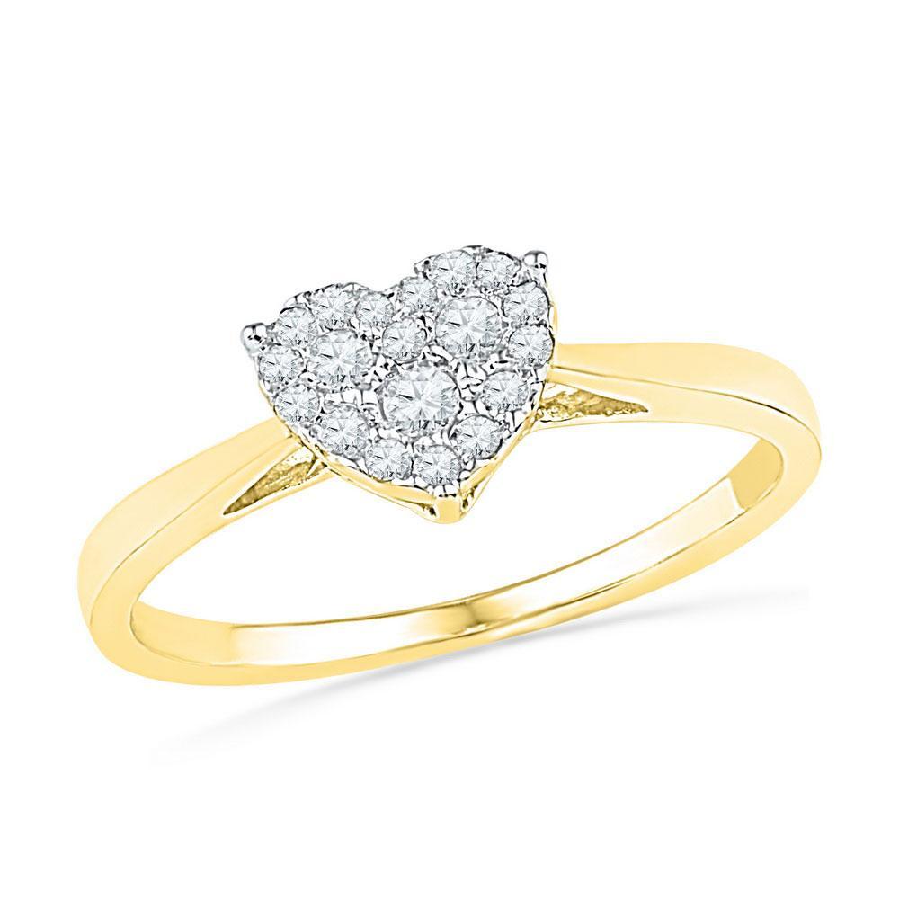 10kt Yellow Gold Womens Round Diamond Simple Heart Cluster Ring 1/6 Cttw