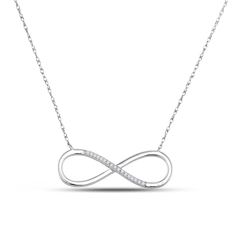 10kt White Gold Womens Round Diamond Infinity Pendant Necklace 1/20 Cttw