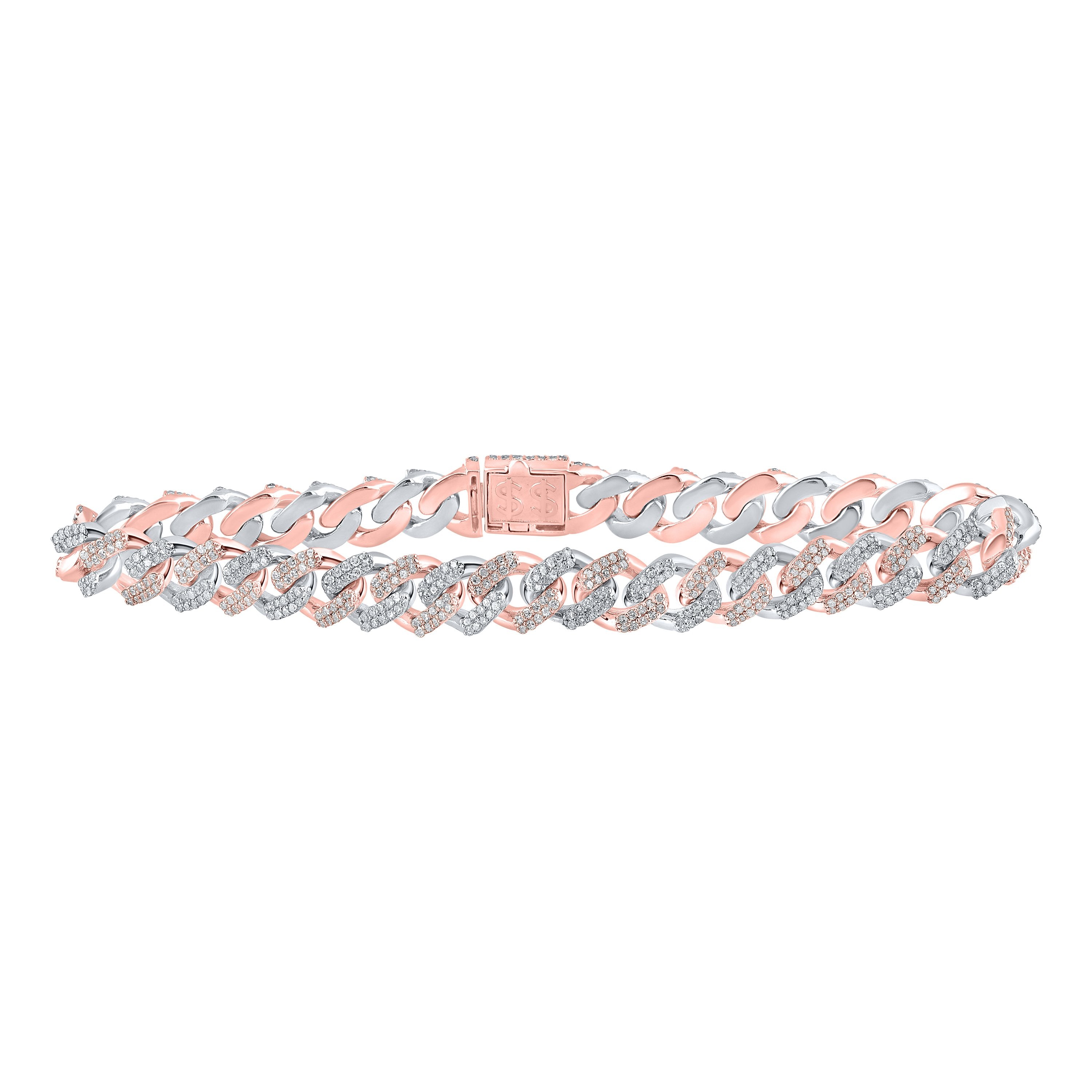 10kt Two-tone Gold Womens Round Diamond Cuban Link Bracelet 3-1/4 Cttw
