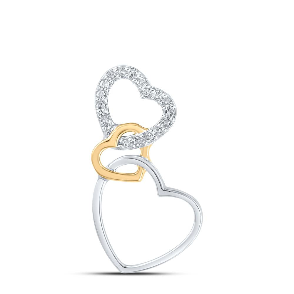 10kt Two-tone Gold Womens Round Diamond Triple Heart Pendant 1/20 Cttw