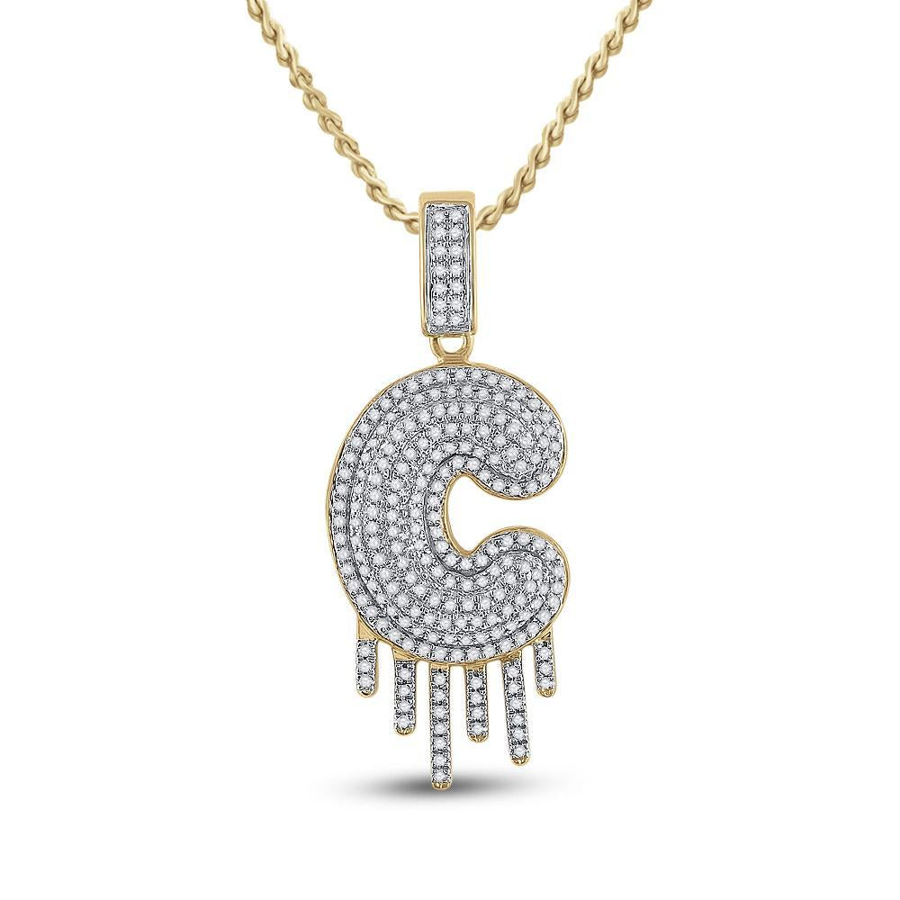 10kt Yellow Gold Mens Round Diamond Dripping C Letter Charm Pendant 5/8 Cttw