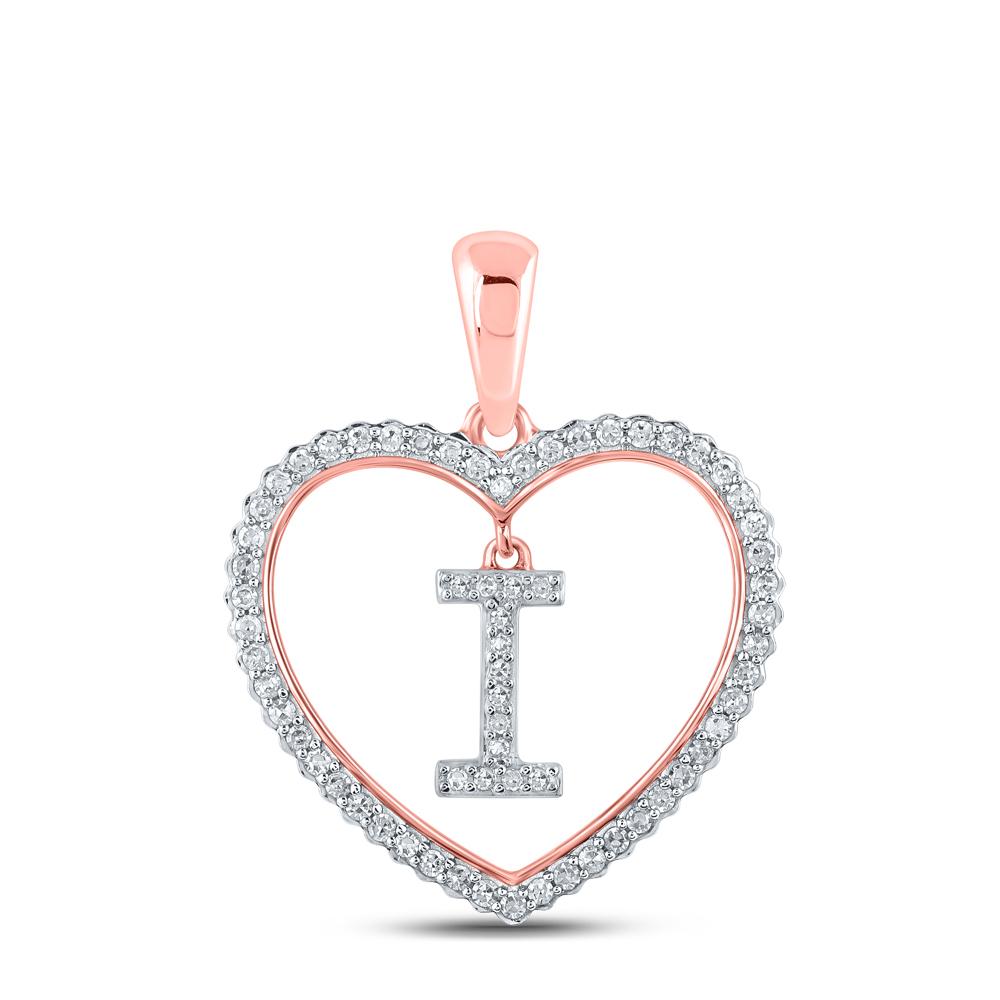 10kt Rose Gold Womens Round Diamond Heart I Letter Pendant 1/4 Cttw