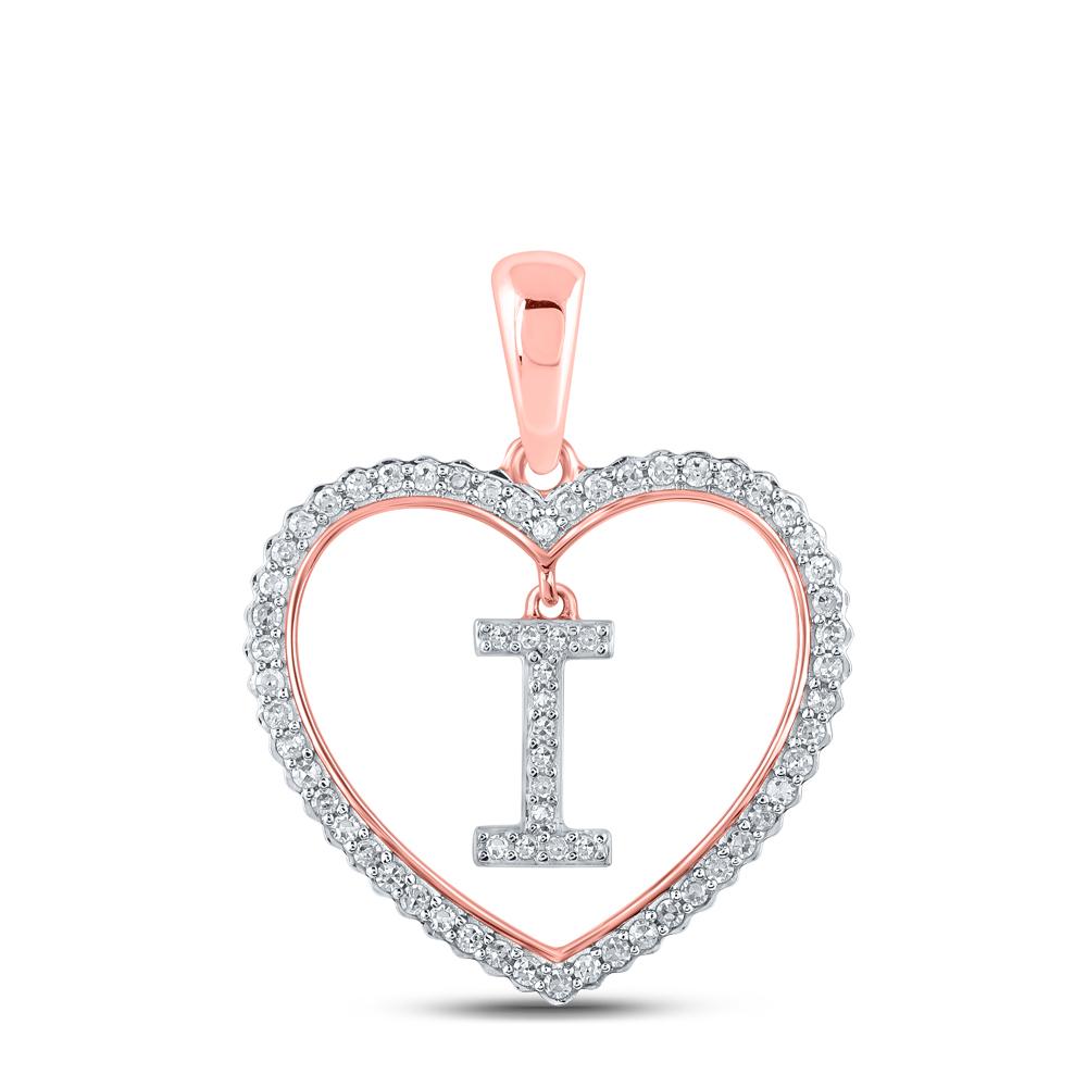 10kt Rose Gold Womens Round Diamond Heart I Letter Pendant 1/4 Cttw