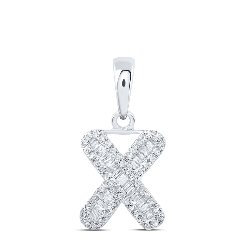 10kt White Gold Womens Baguette Diamond X Initial Letter Pendant 1/3 Cttw