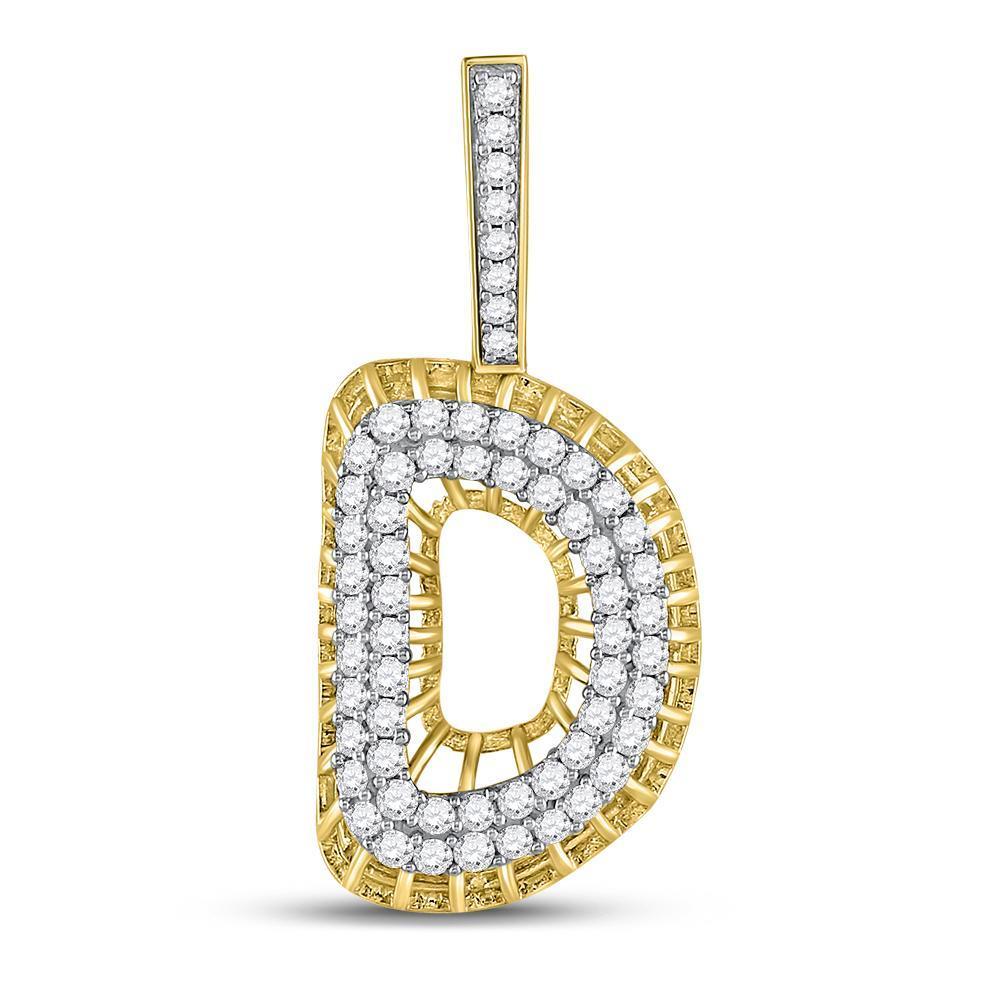 10kt Yellow Gold Mens Round Diamond D Initial Letter Charm Pendant 1 Cttw