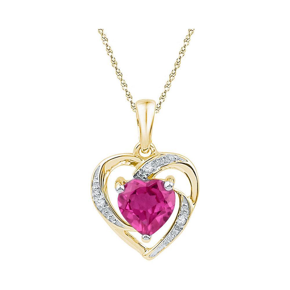 10kt Yellow Gold Womens Round Synthetic Ruby Heart Pendant 1 Cttw