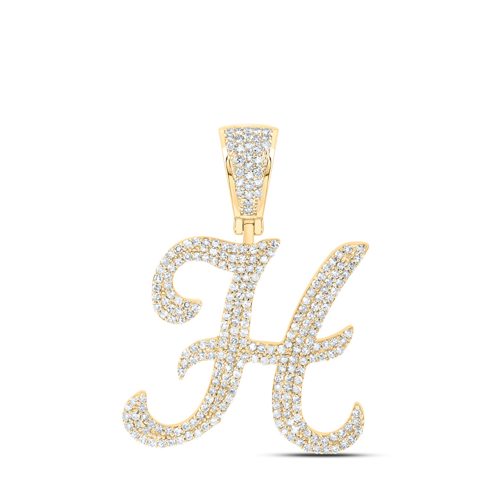 10kt Yellow Gold Mens Round Diamond H Initial Letter Pendant 1-1/5 Cttw