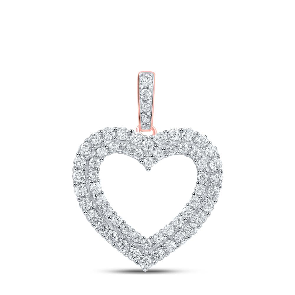 10kt Rose Gold Womens Round Diamond Heart Pendant 5/8 Cttw