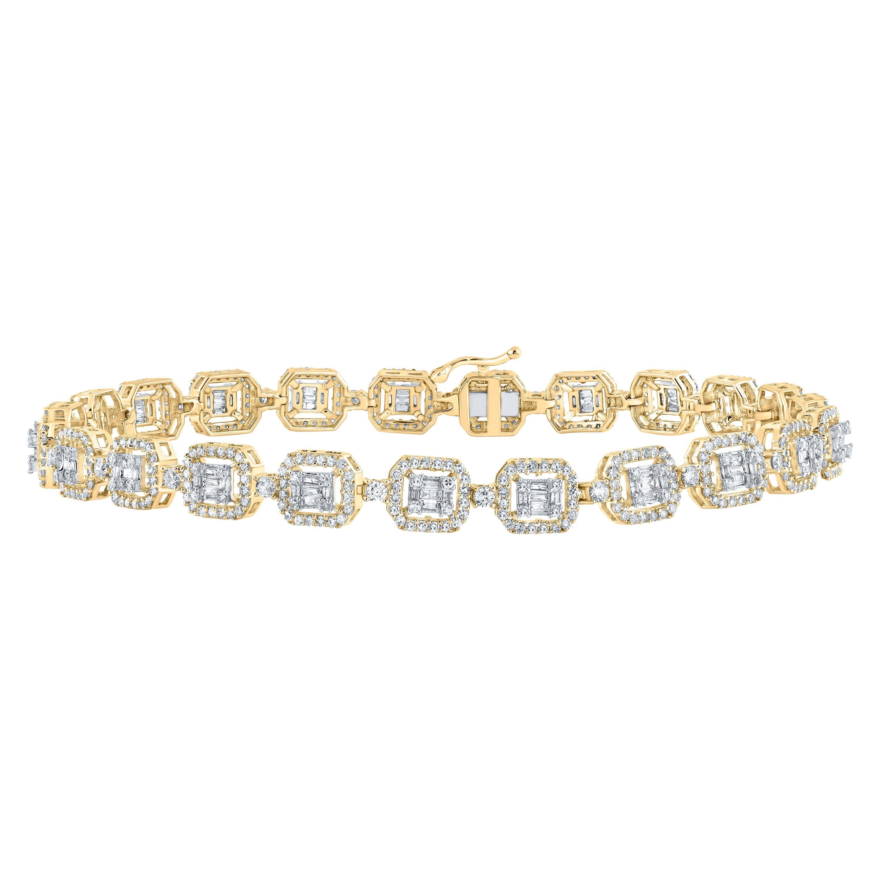 10kt Yellow Gold Mens Baguette Diamond Square Link Bracelet 4 Cttw