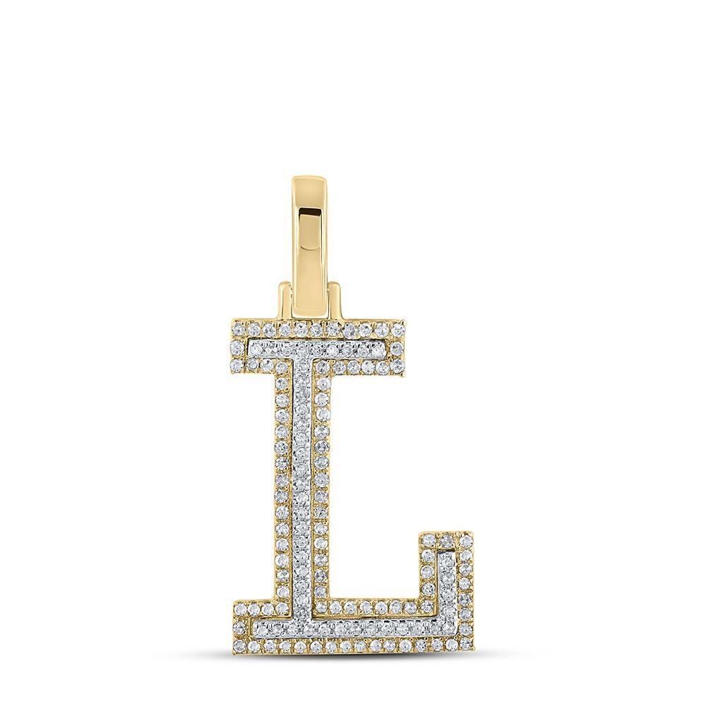 10kt Two-tone Gold Mens Round Diamond L Initial Letter Pendant 1/3 Cttw