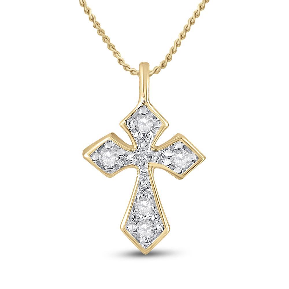 10kt Yellow Gold Womens Round Diamond Small Cross Pendant 1/20 Cttw