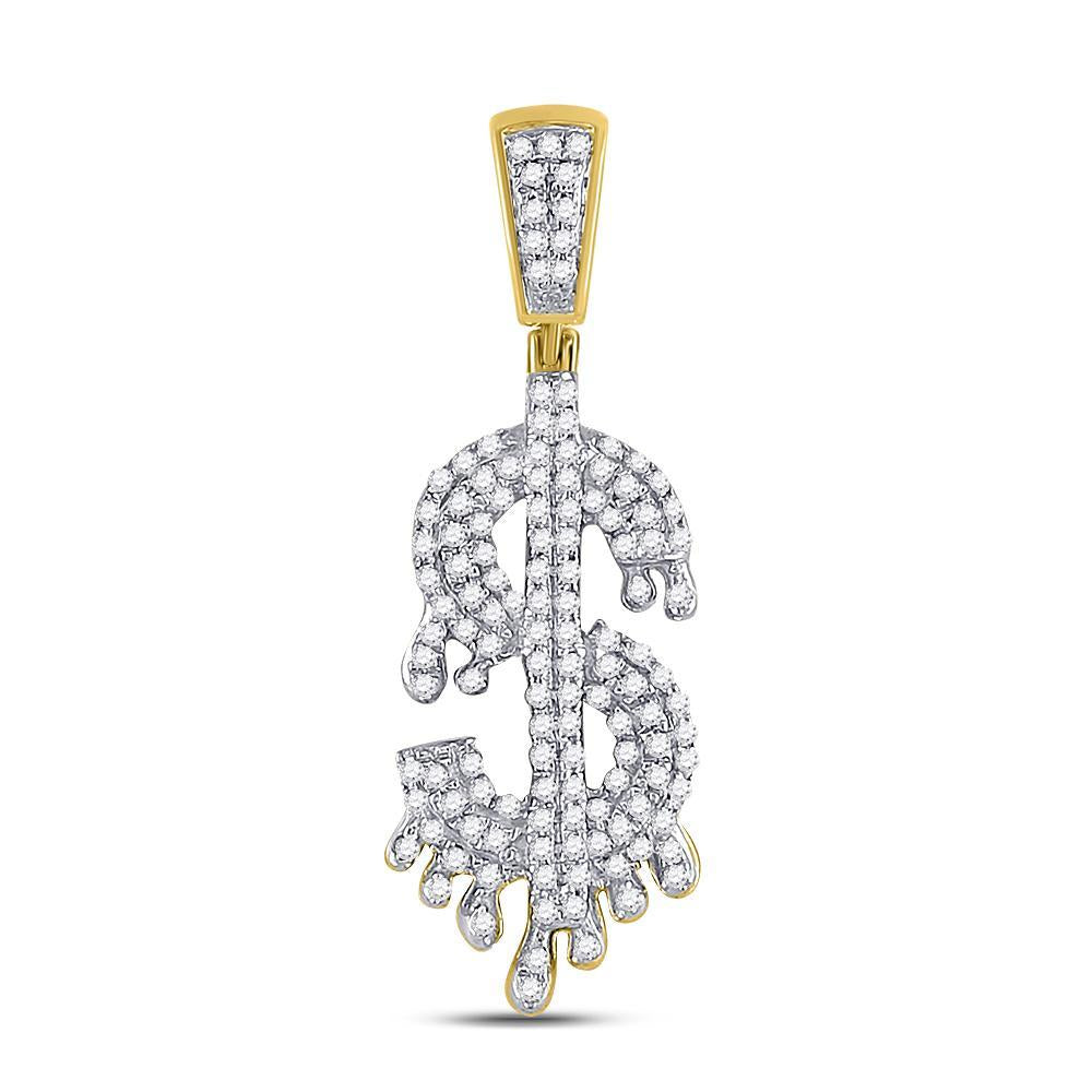 10kt Yellow Gold Mens Round Diamond Dollar-Sign Charm Pendant 3/8 Cttw