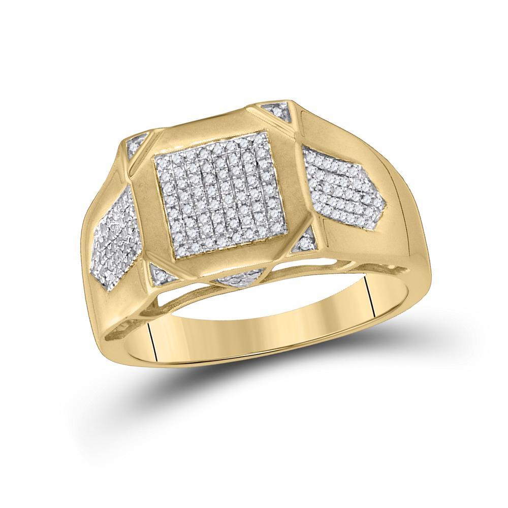 10kt Yellow Gold Mens Round Diamond Square Cluster Ring 3/8 Cttw