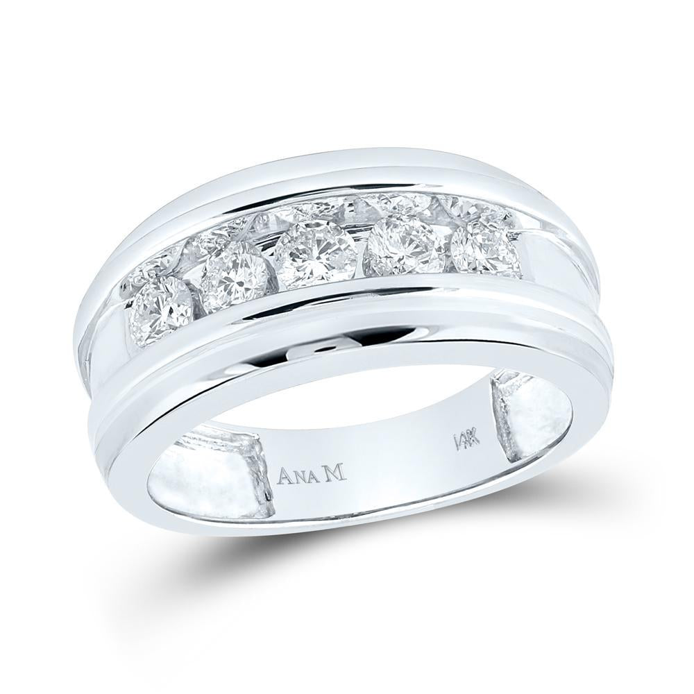 14kt White Gold Mens Round Diamond Wedding Band Ring 1 Cttw