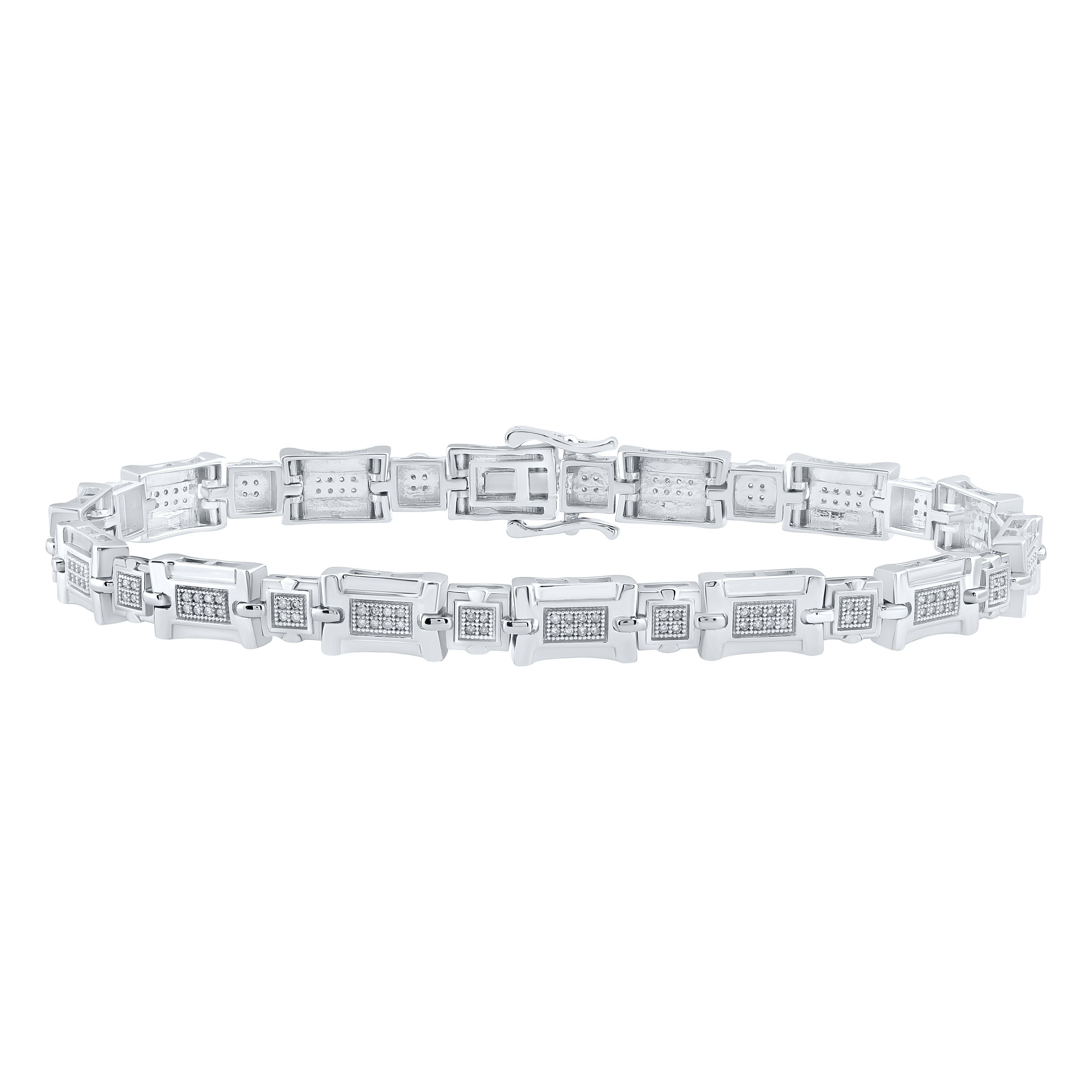 10kt White Gold Mens Round Diamond Link Bracelet 1/2 Cttw