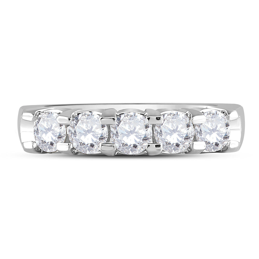 14kt White Gold Womens Machine Set Round Diamond 5-stone Wedding Band 1 Cttw