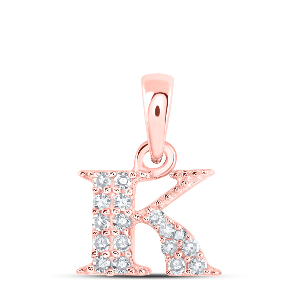 10kt Rose Gold Womens Round Diamond K Initial Letter Pendant 1/12 Cttw