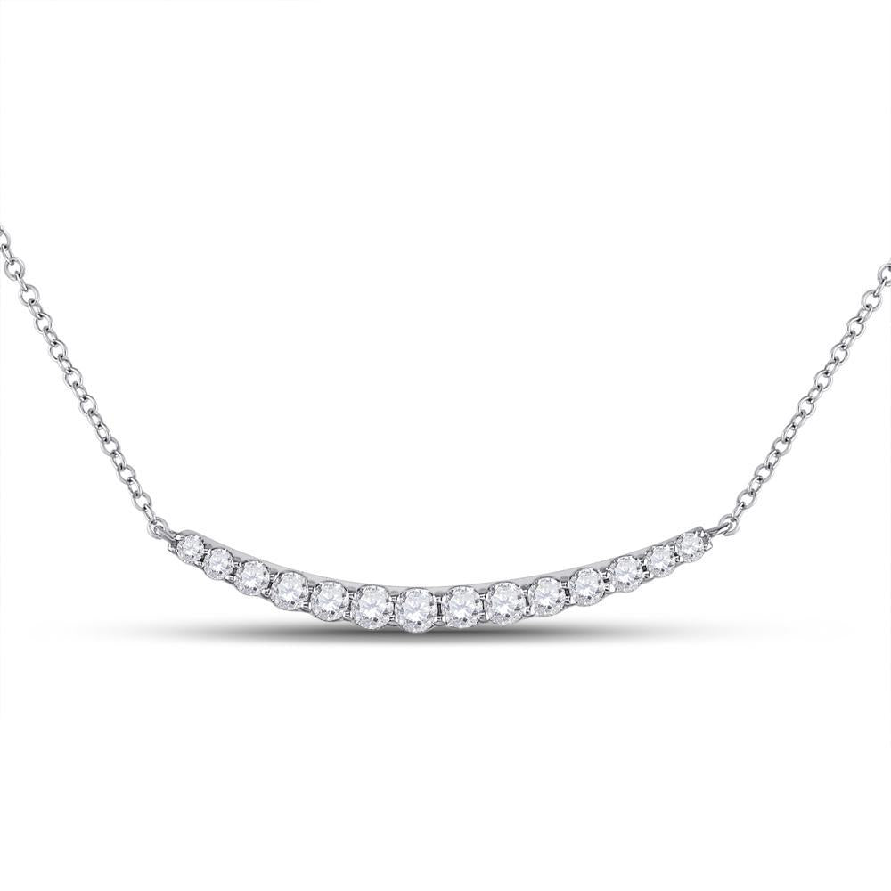 14kt White Gold Womens Round Diamond Curved Bar Necklace 3/4 Cttw