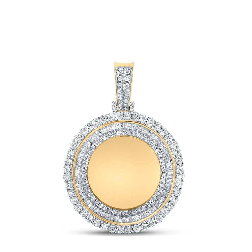 10kt Yellow Gold Mens Baguette Diamond Mirror Memory Circle Charm Pendant 2-1/2 Cttw