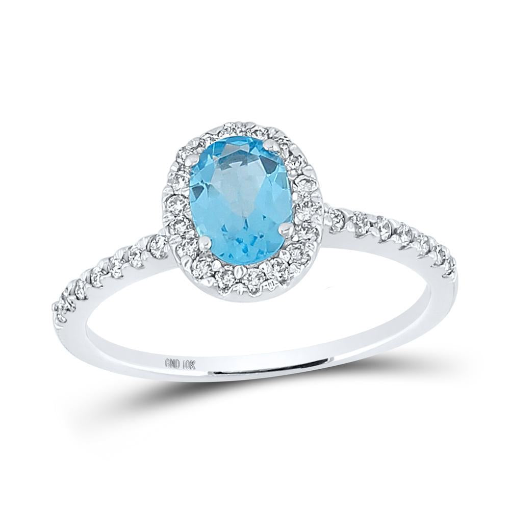 10kt White Gold Womens Oval Lab-Created Blue Topaz Solitaire Ring 1-1/5 Cttw