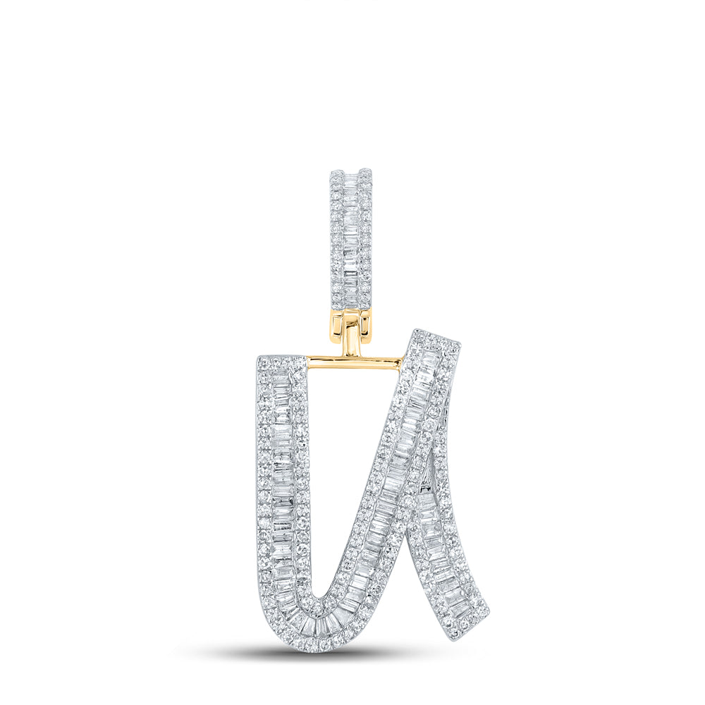 14kt Yellow Gold Mens Baguette Diamond U Initial Letter Charm Pendant 7/8 Cttw