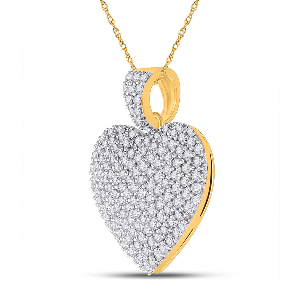 14kt Yellow Gold Womens Round Diamond Charmed Heart Pendant 1 Cttw