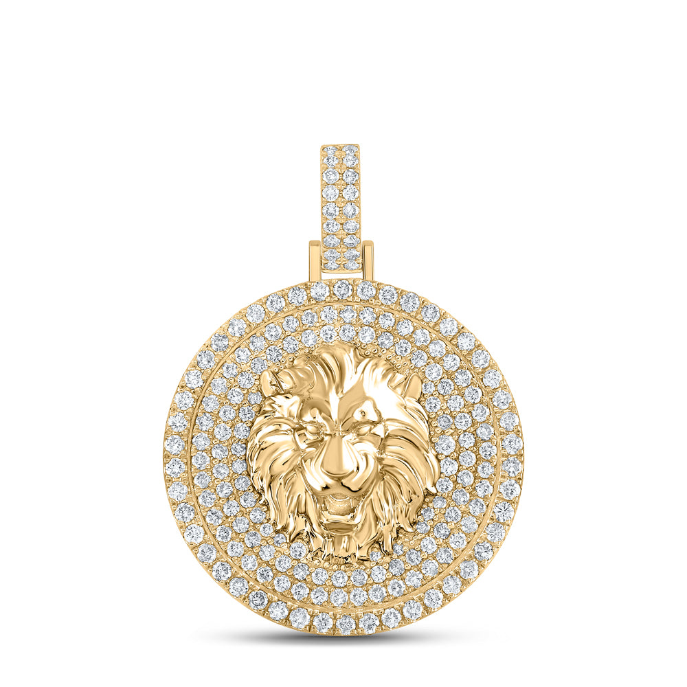 10kt Yellow Gold Mens Round Diamond Lion Circle Charm Pendant 2-1/2 Cttw