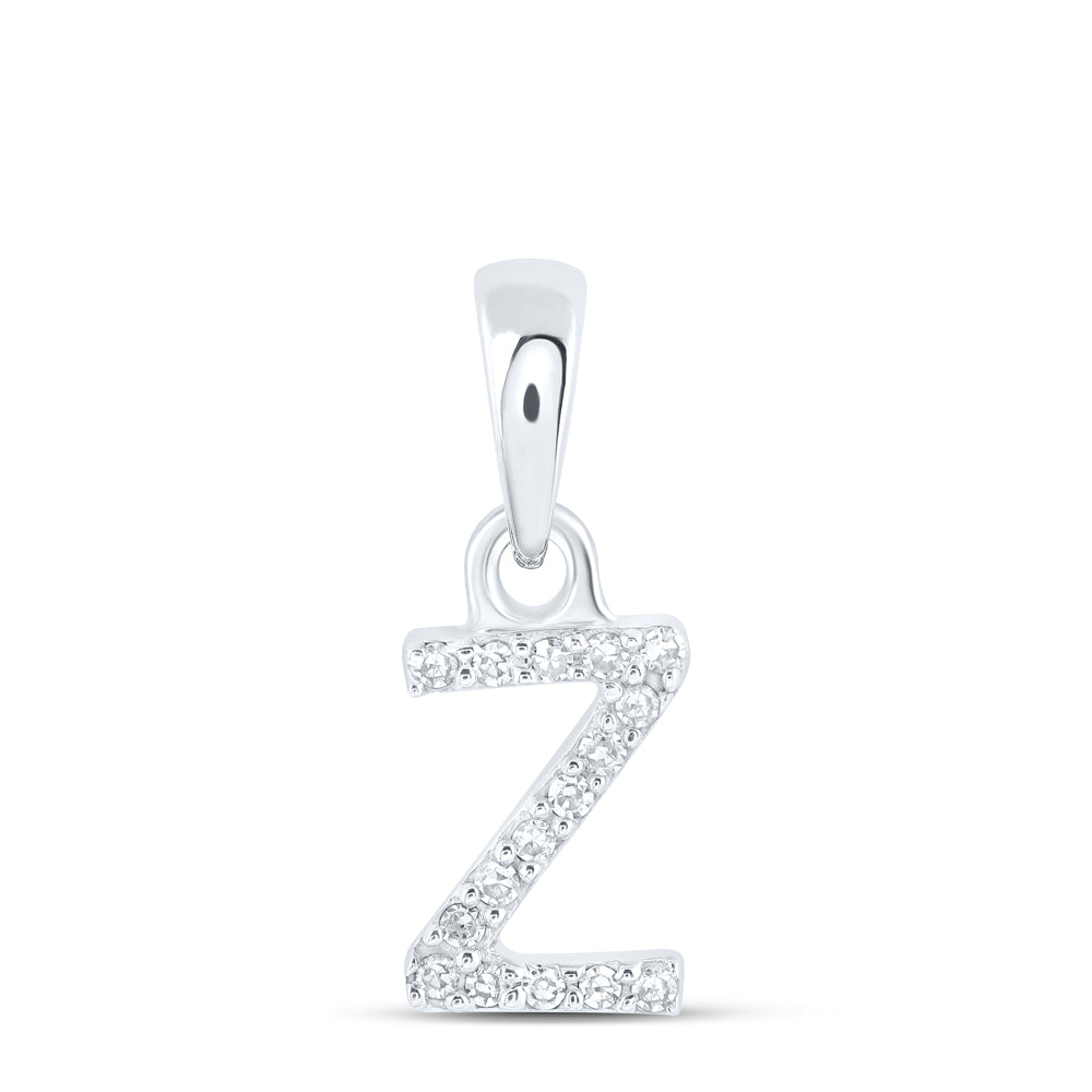 10kt White Gold Womens Round Diamond Z Initial Letter Pendant .03 Cttw