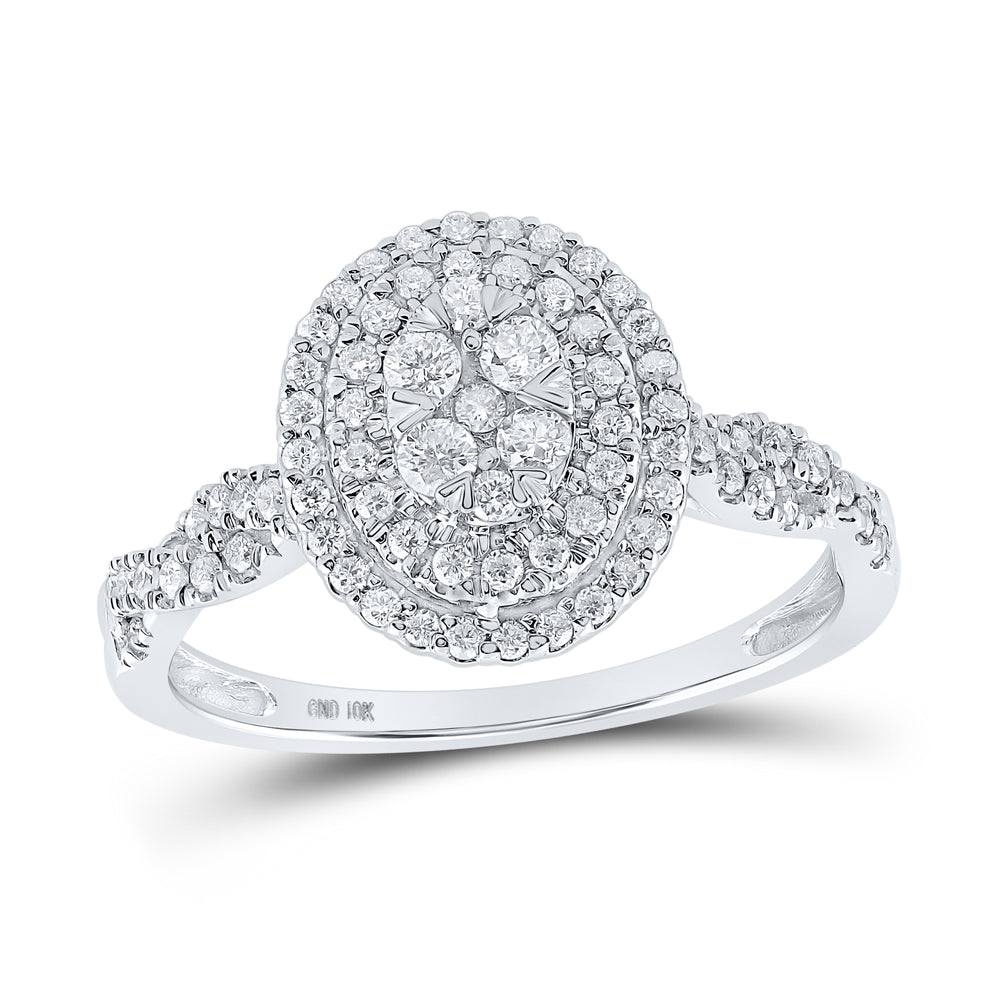 10kt White Gold Womens Round Diamond Oval Cluster Ring 1/2 Cttw