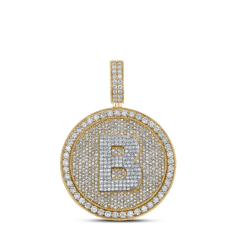 10kt Two-tone Gold Mens Round Diamond Letter B Circle Charm Pendant 3-7/8 Cttw