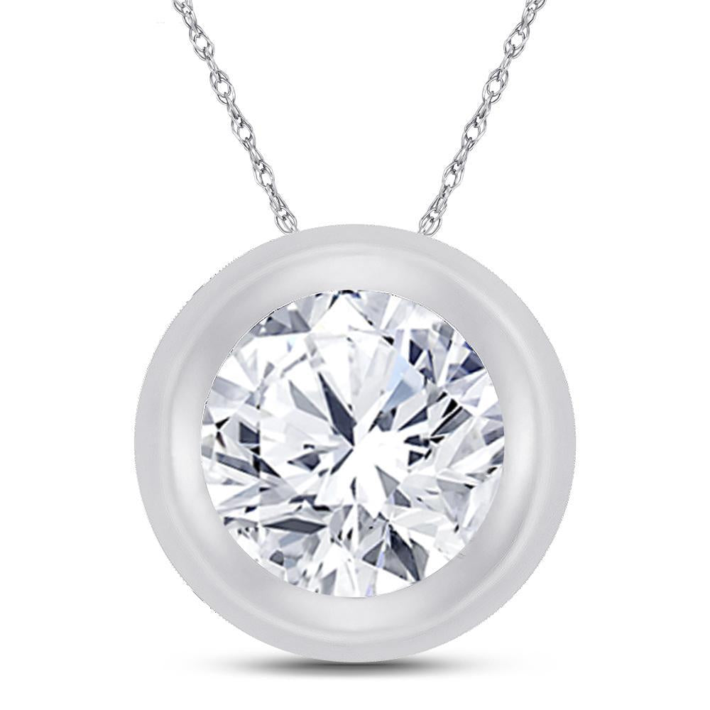 10kt White Gold Womens Round Diamond Bezel Solitaire Pendant 1/4 Cttw