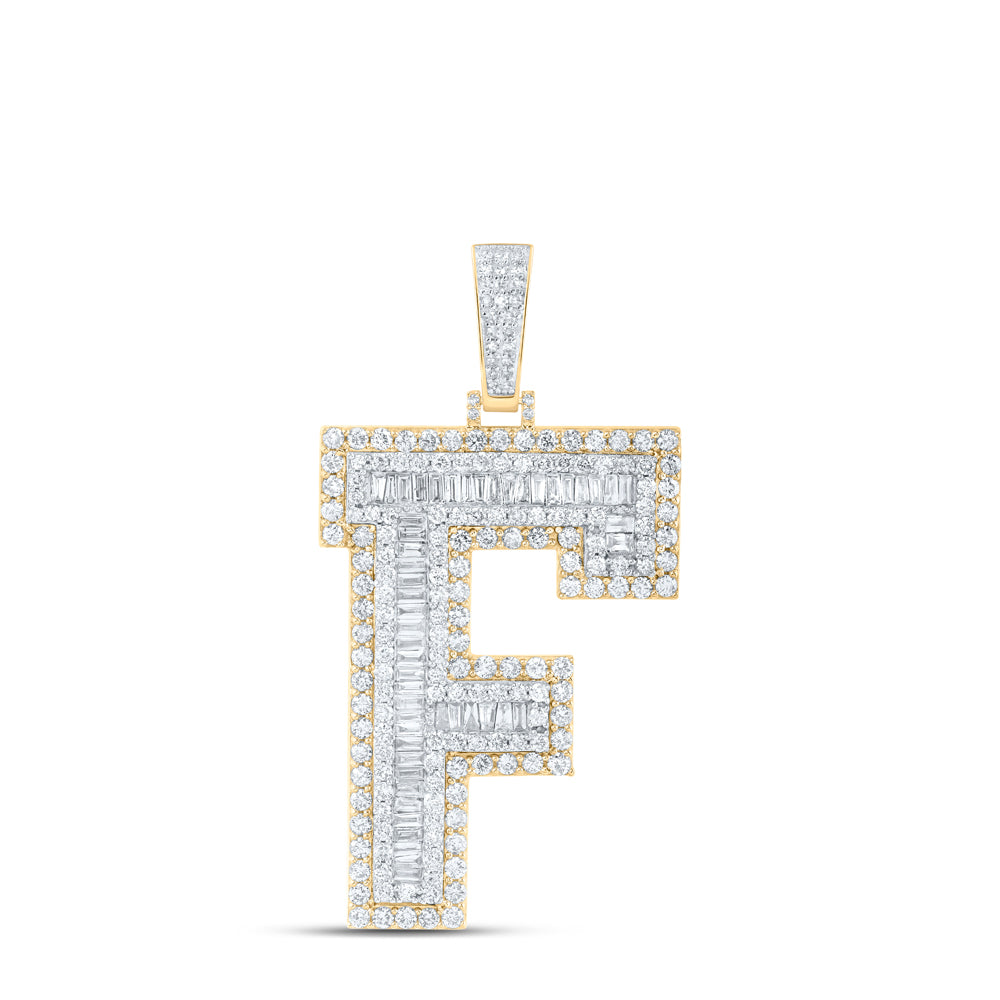 10kt Yellow Gold Mens Baguette Diamond F Initial Letter Charm Pendant 4-5/8 Cttw