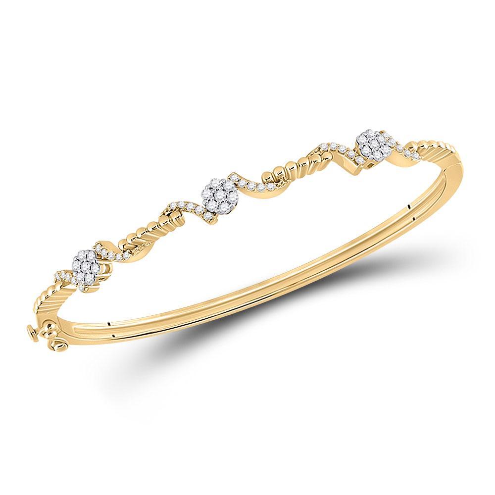 14kt Yellow Gold Womens Round Diamond Bangle Bracelet 1/2 Cttw