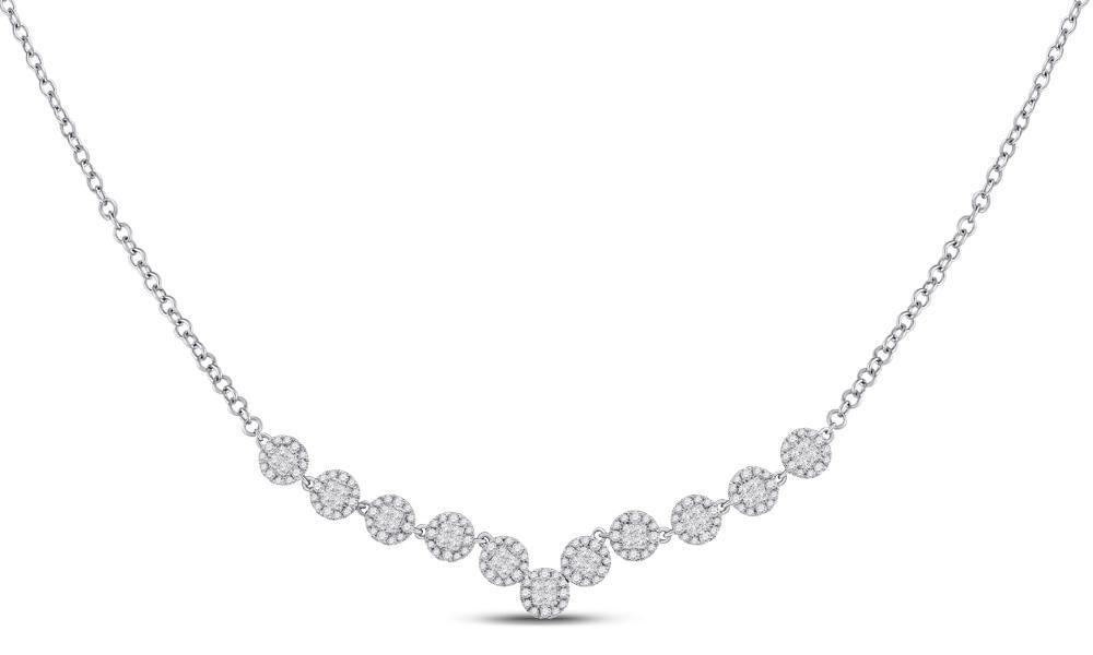 14kt White Gold Womens Princess Diamond Fashion Cocktail Necklace 1-7/8 Cttw