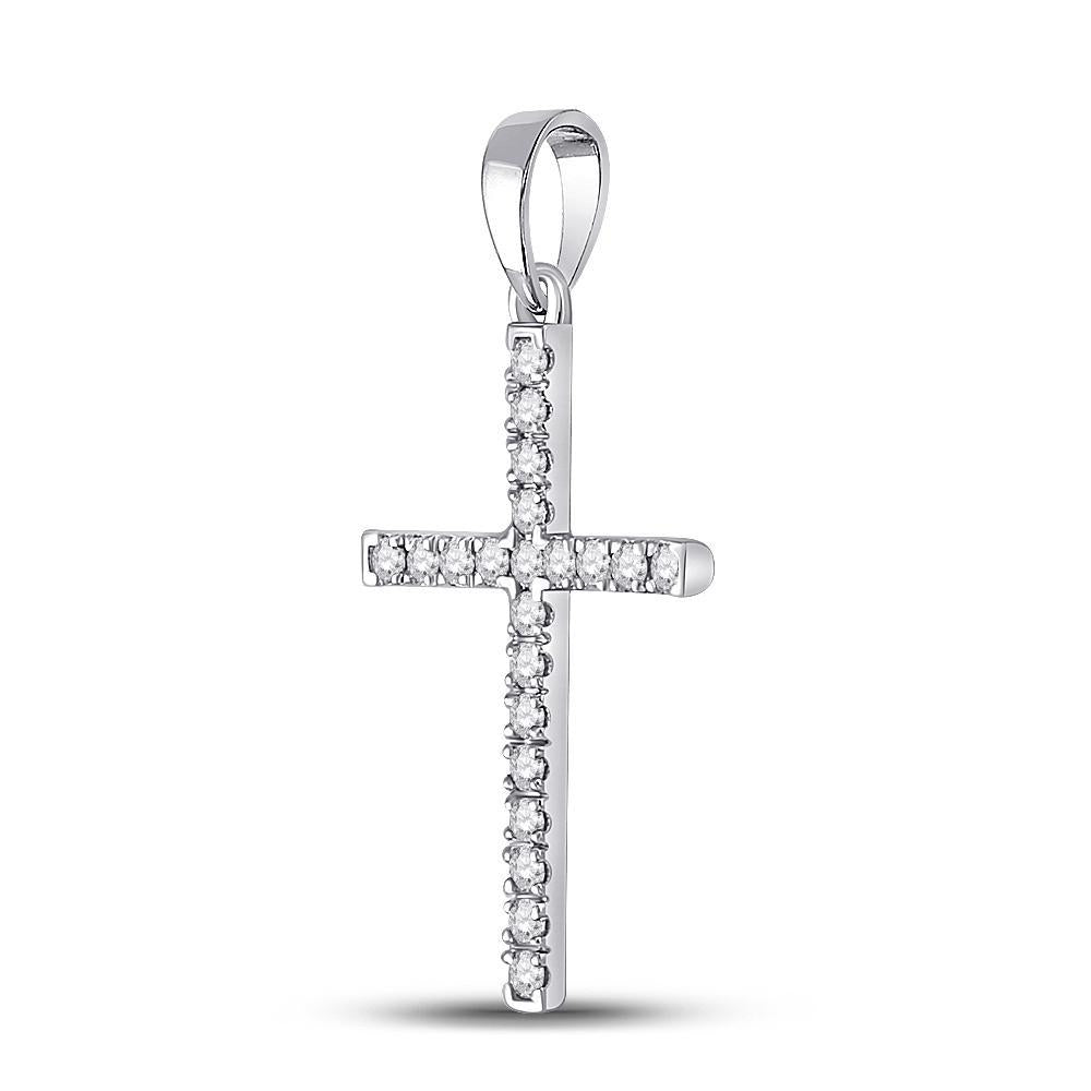 10kt White Gold Womens Round Diamond Cross Pendant 1/5 Cttw
