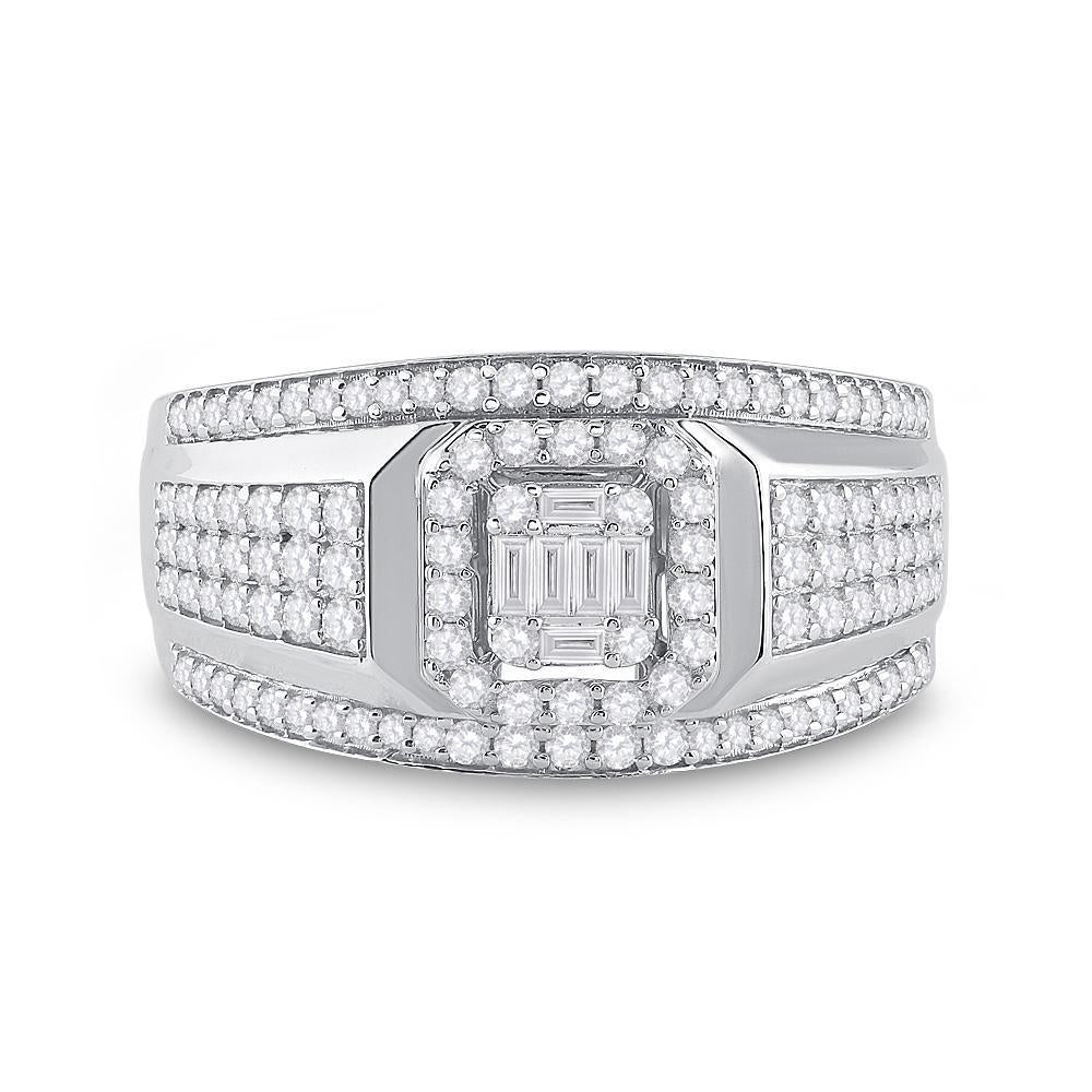 14kt White Gold Mens Baguette Diamond Square Cluster Ring 1 Cttw