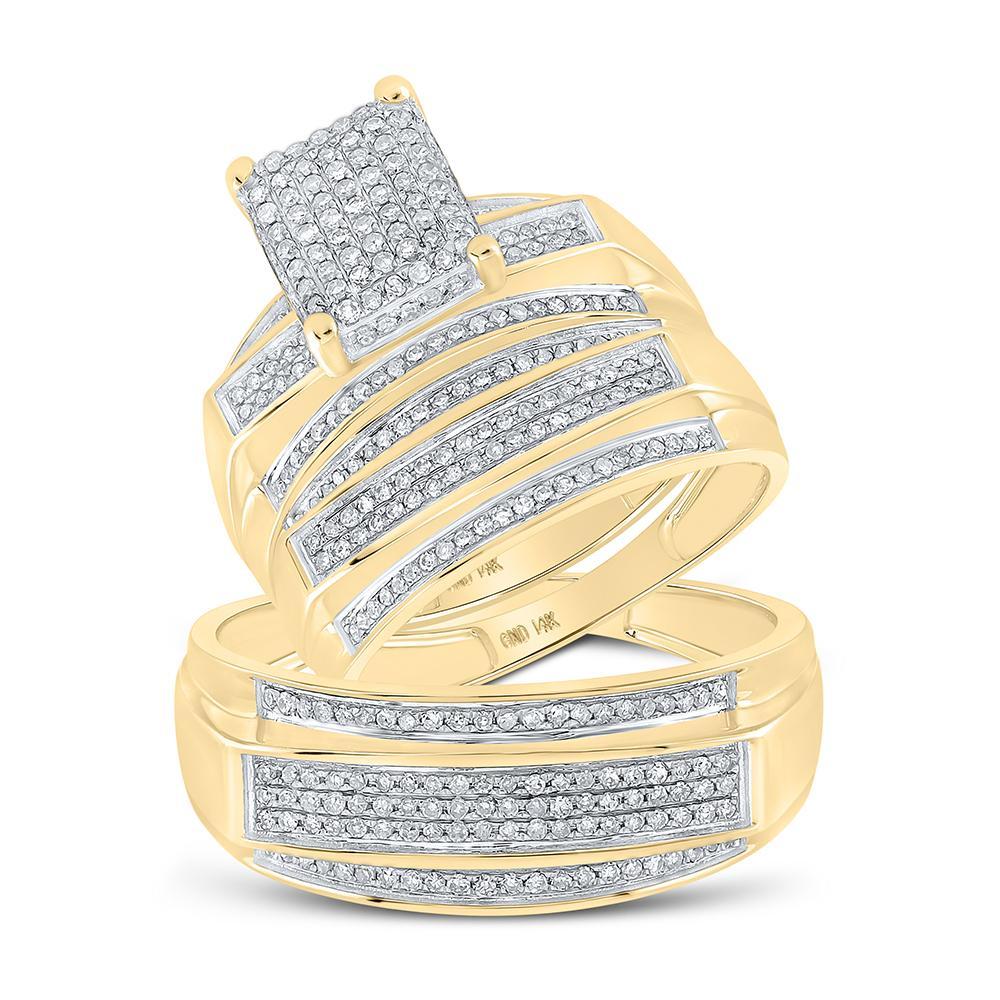 10kt Yellow Gold His Hers Round Diamond Cluster Matching Wedding Set 3/4 Cttw