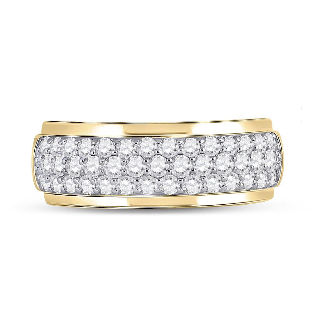 14kt Yellow Gold Mens Round Diamond Pave Band Ring 1-1/2 Cttw