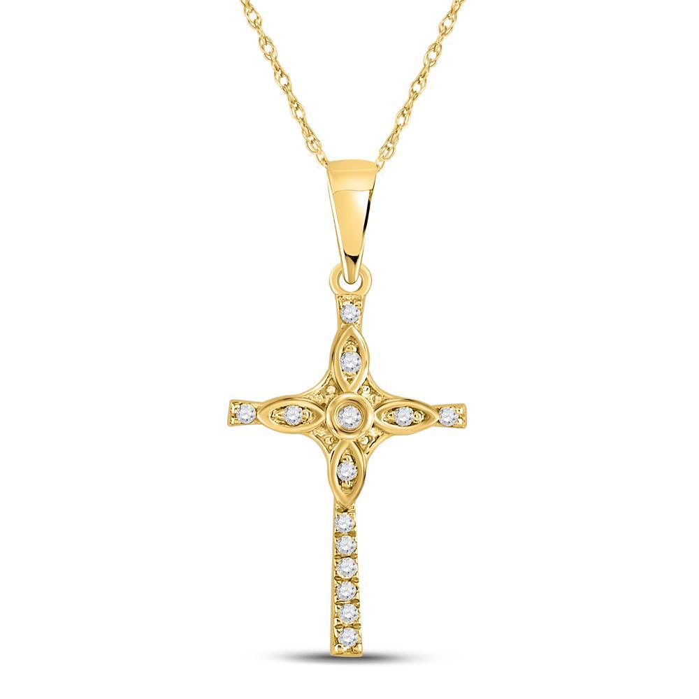 10kt Yellow Gold Womens Round Diamond Cross Pendant 1/12 Cttw