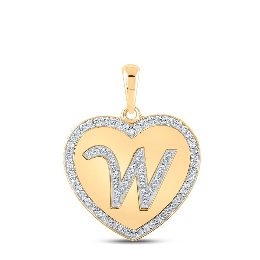 10kt Yellow Gold Womens Round Diamond Heart W Letter Pendant 1/3 Cttw