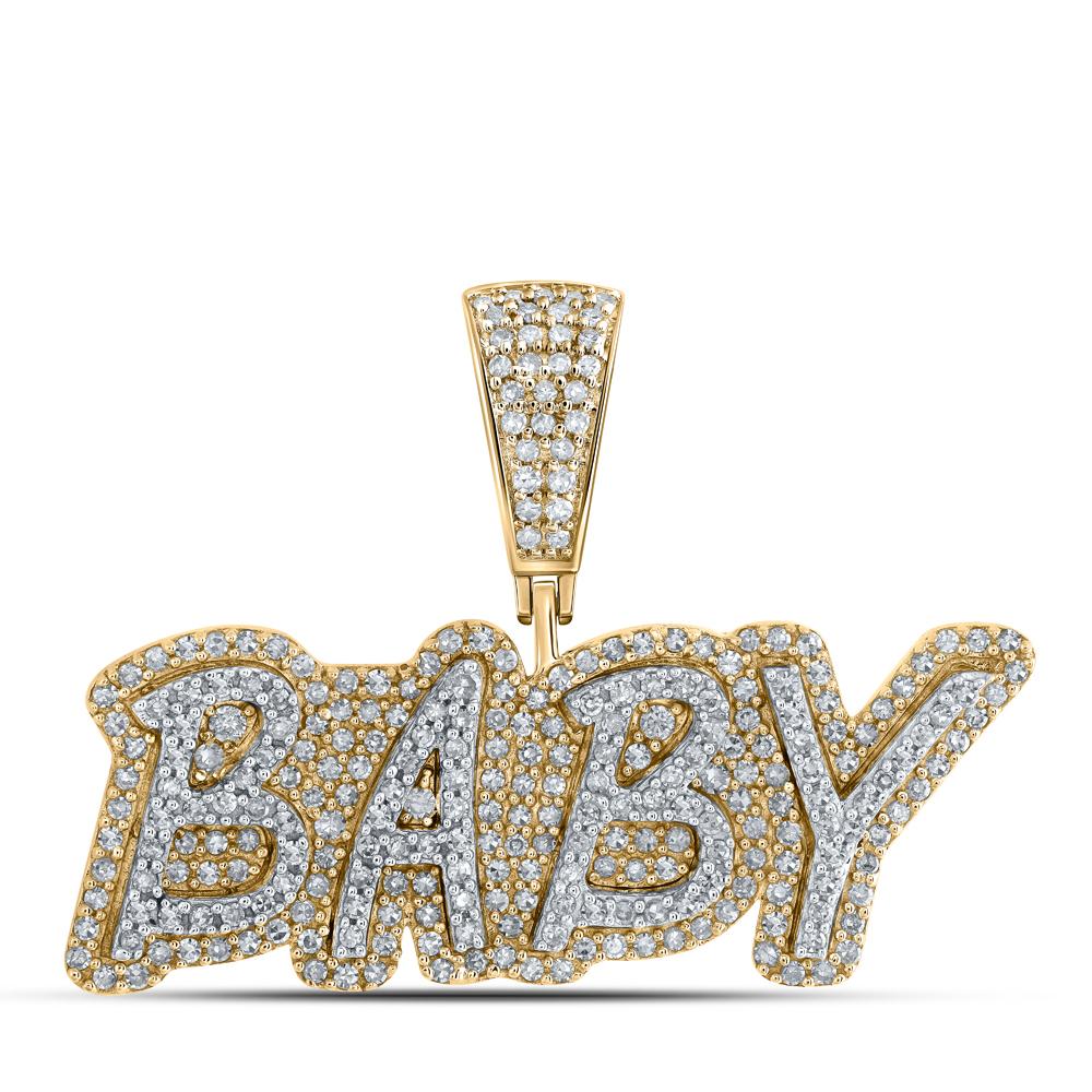 10kt Yellow Gold Mens Round Diamond BABY Charm Pendant 7/8 Cttw