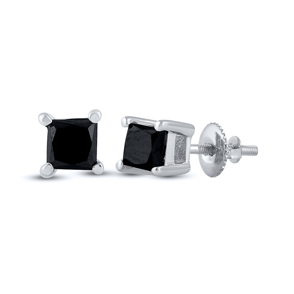 10kt White Gold Womens Princess Black Color Enhanced Diamond Solitaire Earrings 1/2 Cttw