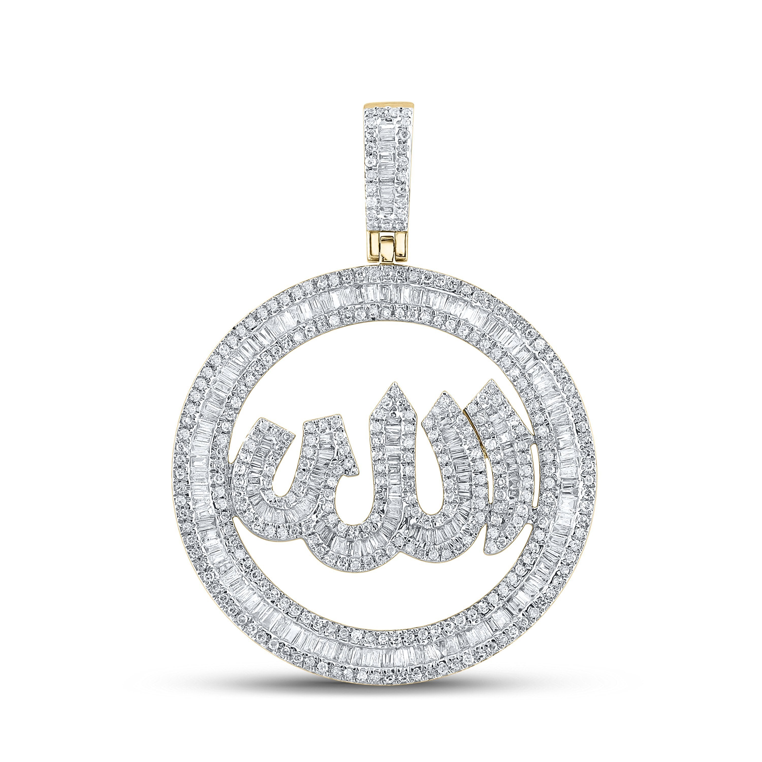 10kt Yellow Gold Mens Baguette Diamond Allah Circle Charm Pendant 2 Cttw