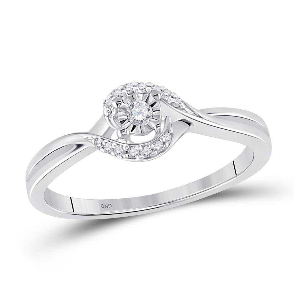 10kt White Gold Womens Round Diamond Solitaire Promise Ring 1/10 Cttw