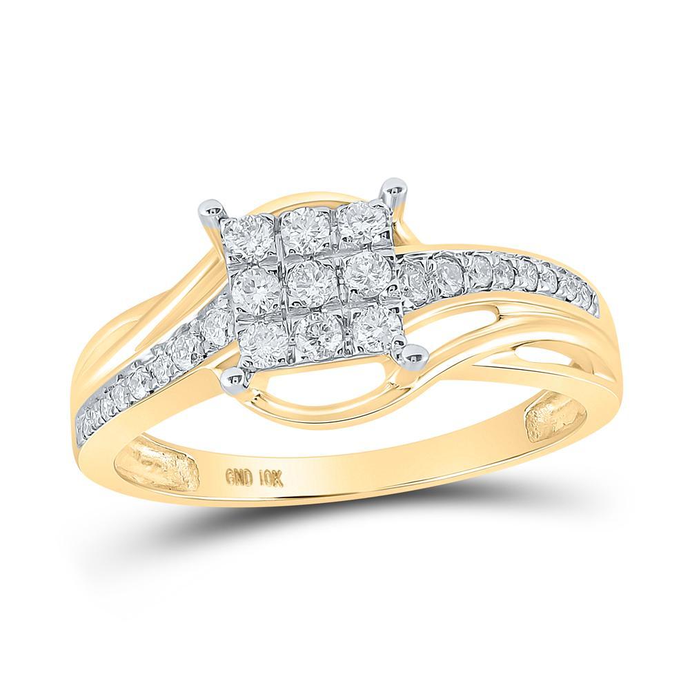 10kt Yellow Gold Womens Round Diamond Square Cluster Ring 1/3 Cttw