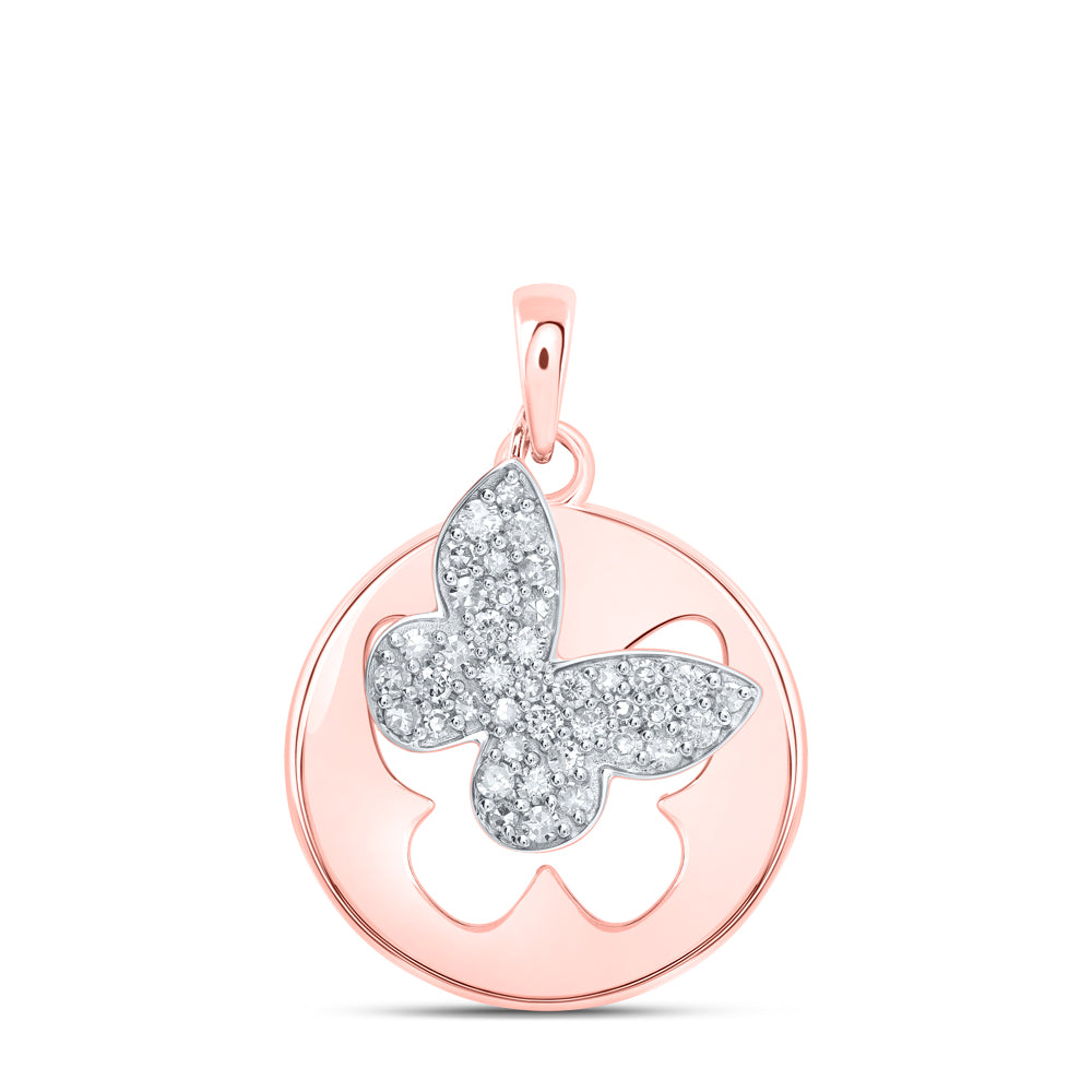 10kt Rose Gold Womens Round Diamond Cutout Butterfly Pendant 1/3 Cttw