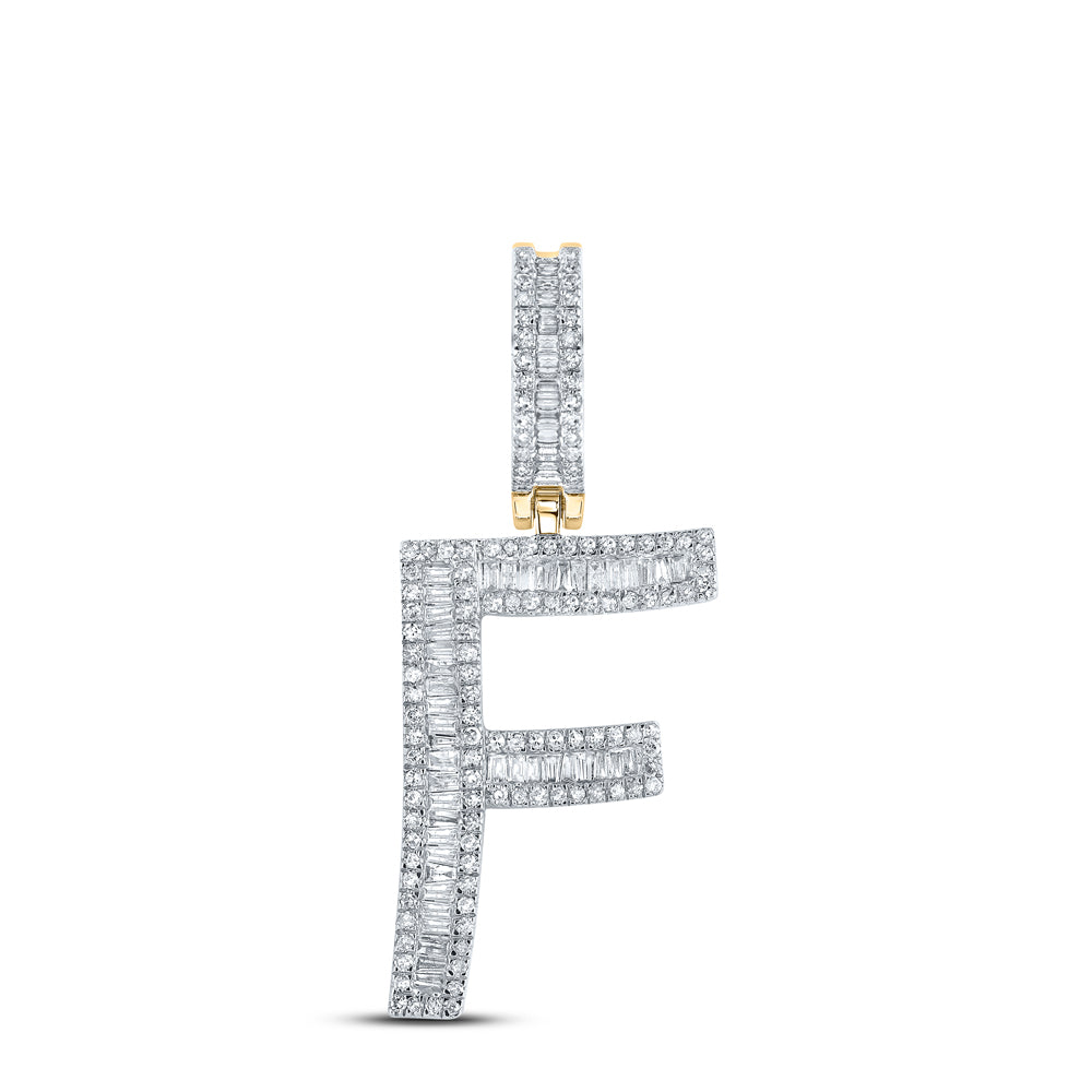 14kt Yellow Gold Mens Baguette Diamond F Initial Letter Charm Pendant 3/4 Cttw