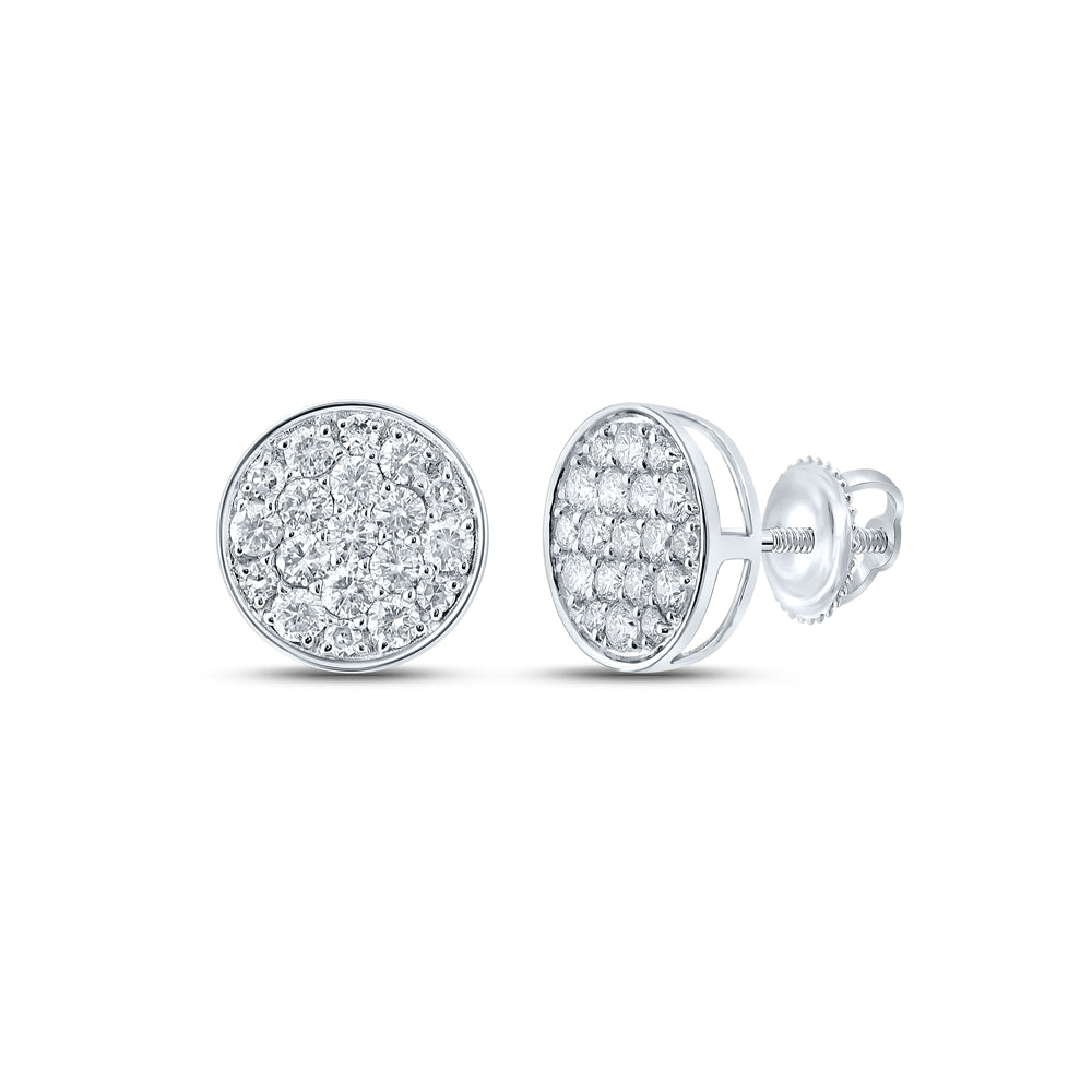 14kt White Gold Mens Round Diamond Button Cluster Earrings 1/2 Cttw